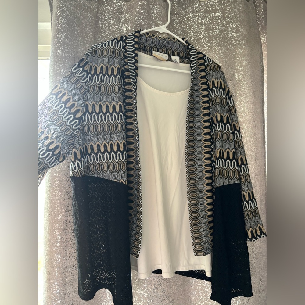 Alfred Dunner Patterned Cardigan with Attached Cami Set